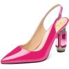 imageFSJ Women Crystal Chunky Heel Slingback Pumps Block High Heels Sandals Sexy Pointed Toe Ankle Buckle Wedding Cocktail Shoes Size 415 USPink