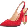 imageFSJ Women Crystal Chunky Heel Slingback Pumps Block High Heels Sandals Sexy Pointed Toe Ankle Buckle Wedding Cocktail Shoes Size 415 USRed Suede