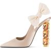 imageFSJ Women Cute Pointed Toe Stiletto High Heel Ankle Strap Pumps Rhinestone Bowknot Slingback Slip On Party Dress Shoes Size 415 USBeige Crystal Heel