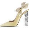 imageFSJ Women Cute Pointed Toe Stiletto High Heel Ankle Strap Pumps Rhinestone Bowknot Slingback Slip On Party Dress Shoes Size 415 USLightyellow Crystal Heel