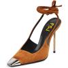 imageFSJ Women Sexy Laceup Slingback Pumps Closed Cap Toe Strappy Stiletto Heel Sandals Cocktail Nightclub Party Shoes Size 415 USOrangebrown