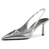 imageFSJ Women Slingback Stiletto High Heels Pumps Pointed Toe Metallic Triangle Sleek Sandals with Strech Strap Sexy Office Dress Shoes Size 416 USSilver