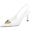 imageFSJ Women Slingback Stiletto High Heels Pumps Pointed Toe Metallic Triangle Sleek Sandals with Strech Strap Sexy Office Dress Shoes Size 416 USWhite
