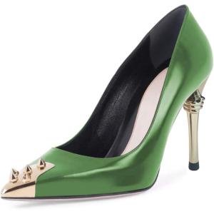 imageFSJ Women Chic Metallic Rivets Pointed Toe Slip On Pumps High Stiletto Gold Heels Party Cocktail Prom Shoes 415 USGreen