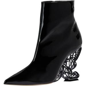 imageFSJ Women Chic Pointed Toe Butterfly High Heel Ankle Boots Side Zipper Glossy Leather Booties Casual Fashion Party Shoes Size 416 USBlack