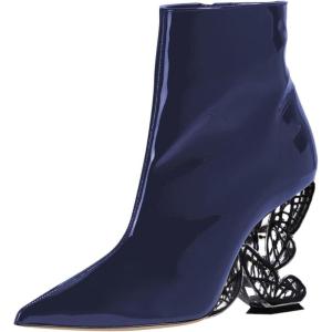 imageFSJ Women Chic Pointed Toe Butterfly High Heel Ankle Boots Side Zipper Glossy Leather Booties Casual Fashion Party Shoes Size 416 USBlue