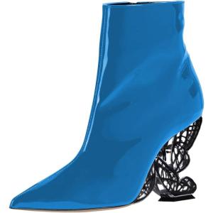 imageFSJ Women Chic Pointed Toe Butterfly High Heel Ankle Boots Side Zipper Glossy Leather Booties Casual Fashion Party Shoes Size 416 USDeepskyblue