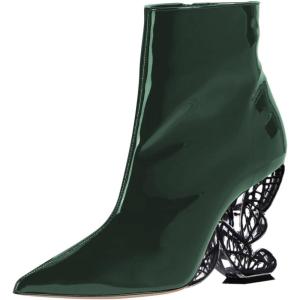imageFSJ Women Chic Pointed Toe Butterfly High Heel Ankle Boots Side Zipper Glossy Leather Booties Casual Fashion Party Shoes Size 416 USGreen