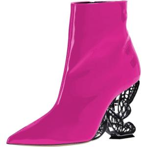 imageFSJ Women Chic Pointed Toe Butterfly High Heel Ankle Boots Side Zipper Glossy Leather Booties Casual Fashion Party Shoes Size 416 USHot Pink