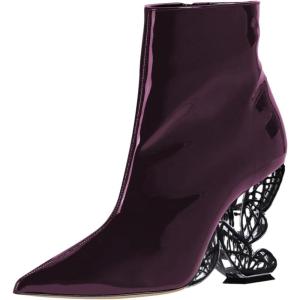 imageFSJ Women Chic Pointed Toe Butterfly High Heel Ankle Boots Side Zipper Glossy Leather Booties Casual Fashion Party Shoes Size 416 USPurple
