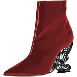 imageFSJ Women Chic Pointed Toe Butterfly High Heel Ankle Boots Side Zipper Glossy Leather Booties Casual Fashion Party Shoes Size 416 USRed