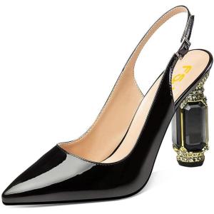 imageFSJ Women Crystal Chunky Heel Slingback Pumps Block High Heels Sandals Sexy Pointed Toe Ankle Buckle Wedding Cocktail Shoes Size 415 USBlack