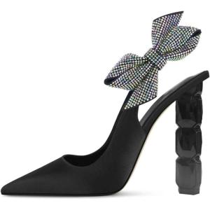 imageFSJ Women Cute Pointed Toe Stiletto High Heel Ankle Strap Pumps Rhinestone Bowknot Slingback Slip On Party Dress Shoes Size 415 USBlack Crystal Heel