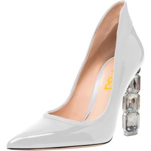 imageFSJ Women Pointed Toe Slip On Crystal Pumps Gorgeous Three Diamonds High Heel Bridal Wedding Comfort Party Dress Shoes Size 416 USWhite