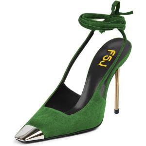 imageFSJ Women Sexy Laceup Slingback Pumps Closed Cap Toe Strappy Stiletto Heel Sandals Cocktail Nightclub Party Shoes Size 415 USGreen