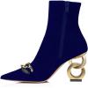 imageFSJ Women Ankle Boots Closed Pointed Toe Gold Chain Heel with Side Zipper Elegant Party Daily Dress Booties Shoes Size 416 USBlue