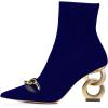 imageFSJ Women Ankle Boots Closed Pointed Toe Gold Chain Heel with Side Zipper Elegant Party Daily Dress Booties Shoes Size 416 USBlue