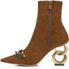 imageFSJ Women Ankle Boots Closed Pointed Toe Gold Chain Heel with Side Zipper Elegant Party Daily Dress Booties Shoes Size 416 USBrown