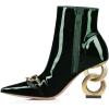 imageFSJ Women Ankle Boots Closed Pointed Toe Gold Chain Heel with Side Zipper Elegant Party Daily Dress Booties Shoes Size 416 USDark Green