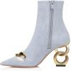 imageFSJ Women Ankle Boots Closed Pointed Toe Gold Chain Heel with Side Zipper Elegant Party Daily Dress Booties Shoes Size 416 USPale Blue