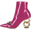 imageFSJ Women Ankle Boots Closed Pointed Toe Gold Chain Heel with Side Zipper Elegant Party Daily Dress Booties Shoes Size 416 USViolet Red
