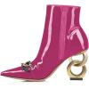 imageFSJ Women Ankle Boots Closed Pointed Toe Gold Chain Heel with Side Zipper Elegant Party Daily Dress Booties Shoes Size 416 USViolet Red