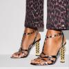 imageFSJ Women Ankle Strap High Heels Sandals Open Toe Sexy Comfort Strappy Sandals Chic Metal Chain Chunky Block Heel Wedding Bridal Pumps Shoes Size 416 USPurple Leopard Print