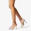 imageFSJ Women Gorgeous Peep Toe with Shiny Decoration Sandals Pearls High Heel Ankle Strap Ladies Party Prom Wedding Dress Shoes Size 416 USChampagne Satin