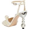 imageFSJ Women Gorgeous Peep Toe with Shiny Decoration Sandals Pearls High Heel Ankle Strap Ladies Party Prom Wedding Dress Shoes Size 416 USWhitepearls