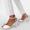 imageFSJ Women Gorgeous Peep Toe with Shiny Decoration Sandals Pearls High Heel Ankle Strap Ladies Party Prom Wedding Dress Shoes Size 416 USWhitesatin
