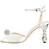 imageFSJ Women Gorgeous Peep Toe with Shiny Decoration Sandals Pearls High Heel Ankle Strap Ladies Party Prom Wedding Dress Shoes Size 416 USWhitesatin