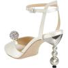 imageFSJ Women Gorgeous Peep Toe with Shiny Decoration Sandals Pearls High Heel Ankle Strap Ladies Party Prom Wedding Dress Shoes Size 416 USWhitesatin