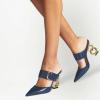 imageFSJ Women Graceful Pointed Toe Gold Chain High Heel Mules Slip On Backless Ladies Dance Date Summer Vacation Shoes Size 416 USNavy