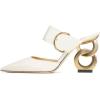 imageFSJ Women Graceful Pointed Toe Gold Chain High Heel Mules Slip On Backless Ladies Dance Date Summer Vacation Shoes Size 416 USWhite