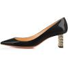 imageFSJ Women Multi Print Pumps Mid High Chuny Heels Metallic Chains Stylish Pointed Toe Slip On Cocktail Party Dress Shoes Size 415 USBlack