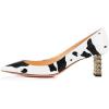 imageFSJ Women Multi Print Pumps Mid High Chuny Heels Metallic Chains Stylish Pointed Toe Slip On Cocktail Party Dress Shoes Size 415 USCow