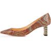 imageFSJ Women Multi Print Pumps Mid High Chuny Heels Metallic Chains Stylish Pointed Toe Slip On Cocktail Party Dress Shoes Size 415 USFlower