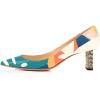 imageFSJ Women Multi Print Pumps Mid High Chuny Heels Metallic Chains Stylish Pointed Toe Slip On Cocktail Party Dress Shoes Size 415 USPrinting