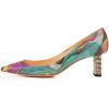 imageFSJ Women Multi Print Pumps Mid High Chuny Heels Metallic Chains Stylish Pointed Toe Slip On Cocktail Party Dress Shoes Size 415 USQuicksand
