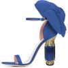 imageFSJ Women Open Toe Crystal Block Heels Sandals with Flower Bloom Back Ankle Strap Buckle Silk Satin Chunky Thick High Heels Wedding Party Pump Shoes Size 416 USBlue
