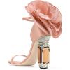 imageFSJ Women Open Toe Crystal Block Heels Sandals with Flower Bloom Back Ankle Strap Buckle Silk Satin Chunky Thick High Heels Wedding Party Pump Shoes Size 416 USNude