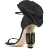 imageFSJ Women Open Toe Crystal Block Heels Sandals with Flower Bloom Back Ankle Strap Buckle Silk Satin Chunky Thick High Heels Wedding Party Pump Shoes Size 416 USBlack