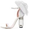 imageFSJ Women Open Toe Crystal Block Heels Sandals with Flower Bloom Back Ankle Strap Buckle Silk Satin Chunky Thick High Heels Wedding Party Pump Shoes Size 416 USWhite