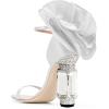 imageFSJ Women Open Toe Crystal Block Heels Sandals with Flower Bloom Back Ankle Strap Buckle Silk Satin Chunky Thick High Heels Wedding Party Pump Shoes Size 416 USWhite