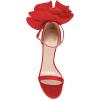 imageFSJ Women Open Toe Crystal Block Heels Sandals with Flower Bloom Back Ankle Strap Buckle Silk Satin Chunky Thick High Heels Wedding Party Pump Shoes Size 416 USRed