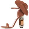 imageFSJ Women Open Toe Crystal Block Heels Sandals with Flower Bloom Back Ankle Strap Buckle Silk Satin Chunky Thick High Heels Wedding Party Pump Shoes Size 416 USBrown