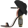 imageFSJ Women Open Toe Crystal Block Heels Sandals with Flower Bloom Back Ankle Strap Buckle Silk Satin Chunky Thick High Heels Wedding Party Pump Shoes Size 416 USBlack