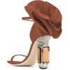 imageFSJ Women Open Toe Crystal Block Heels Sandals with Flower Bloom Back Ankle Strap Buckle Silk Satin Chunky Thick High Heels Wedding Party Pump Shoes Size 416 USBrown