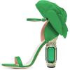 imageFSJ Women Open Toe Crystal Block Heels Sandals with Flower Bloom Back Ankle Strap Buckle Silk Satin Chunky Thick High Heels Wedding Party Pump Shoes Size 416 USGreen