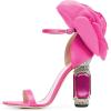 imageFSJ Women Open Toe Crystal Block Heels Sandals with Flower Bloom Back Ankle Strap Buckle Silk Satin Chunky Thick High Heels Wedding Party Pump Shoes Size 416 USPink